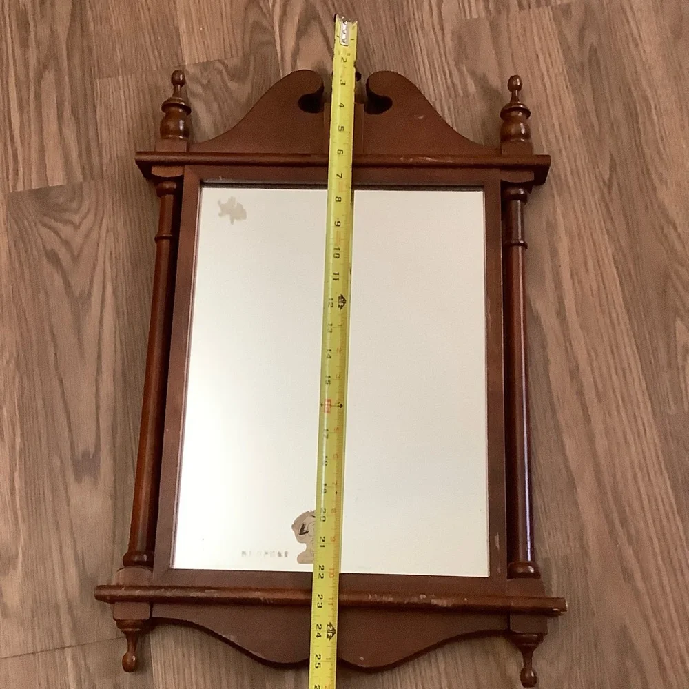 Mid 20th Century Wood Framed Mirror 25” X 15” Wall Hanging